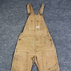 VINTAGE Round House Bib Overalls Mens 34x30 Brown Duck Double Knee Workwear USA